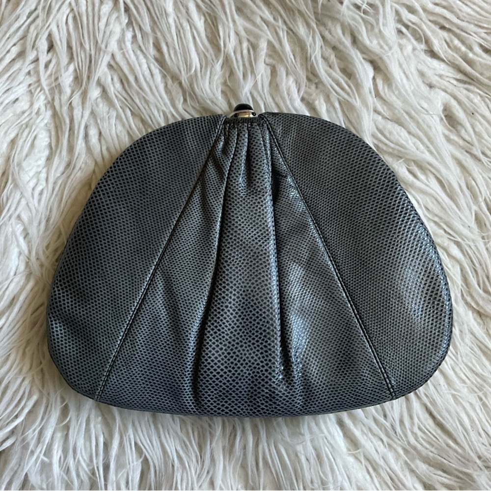 Judith Leiber Snakeskin Gray Evening Convertible Clutch Crossbody Bag EUC